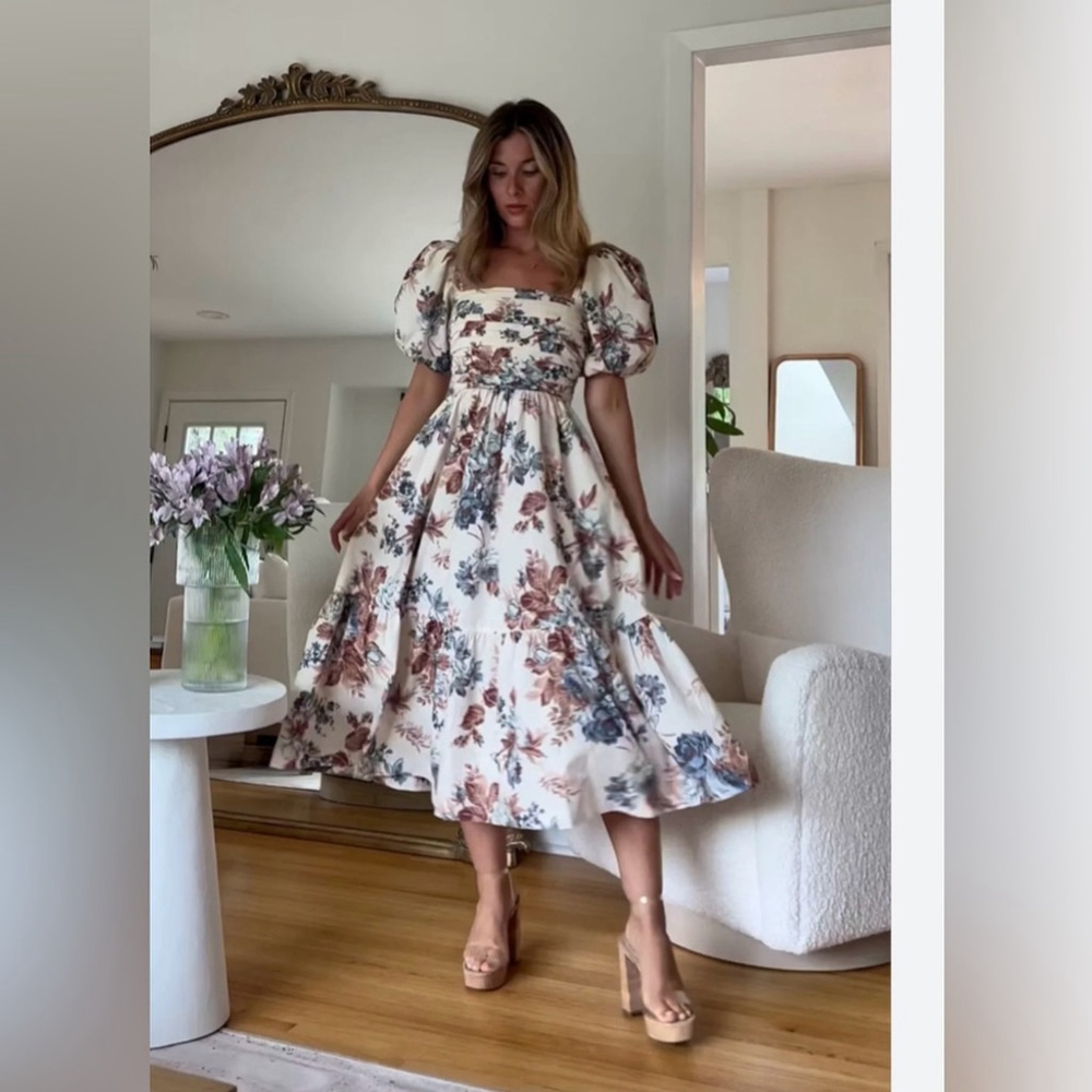 Abercrombie & Fitch The Emerson Poplin Puff Sleeve Midi Dress — Smocked Back m - Picture 5 of 14